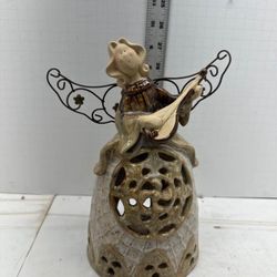 Ceramic Angel Playing a Mandolin Candle Holder #F8