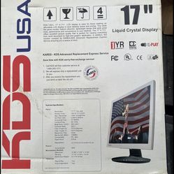 KDS USA FLAT SCREEN 17” LIQUID CRYSTAL DISPLAY WITH PWR CORD !