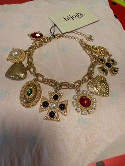 Bijoux Bar Gold Charm Statement Necklace