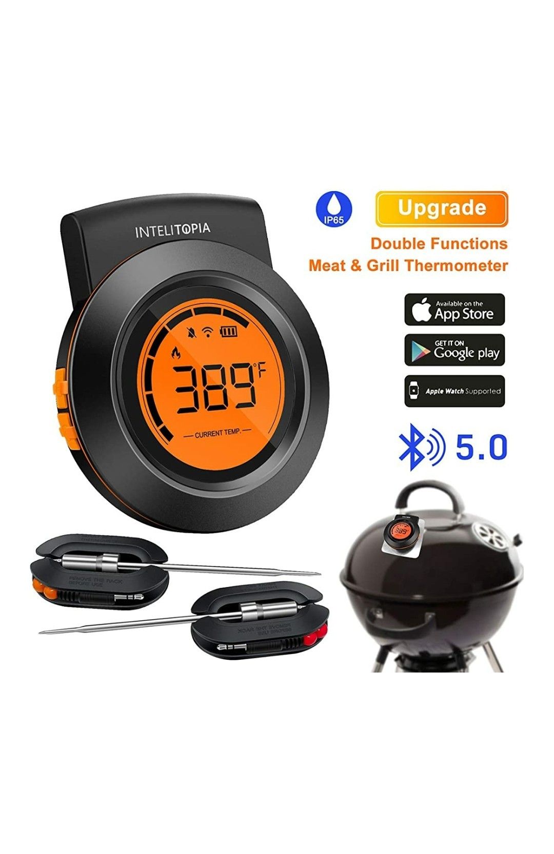 (JJ10) Bluetooth Meat Thermometer for Grilling, Wireless Charcoal Grill Thermometer Digital BBQ Wood Pellet Smoker Thermometer