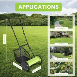 Manual Push Reel Lawn Mower 12 Inch 5-Blade, Cordless Push Mower with Grass Catcher, Walk-Behind Push Lawn Mower with Adjustable Cutting Height, Small