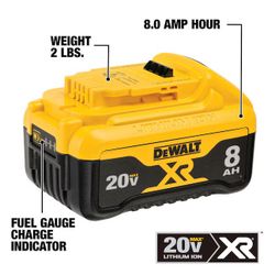 DEWALT 20 -Volt 1 -Pack Lithium-ion XR DCB208 ( 8 Ah Battery ) (2 Pack Of 5 AH Also Available $125)