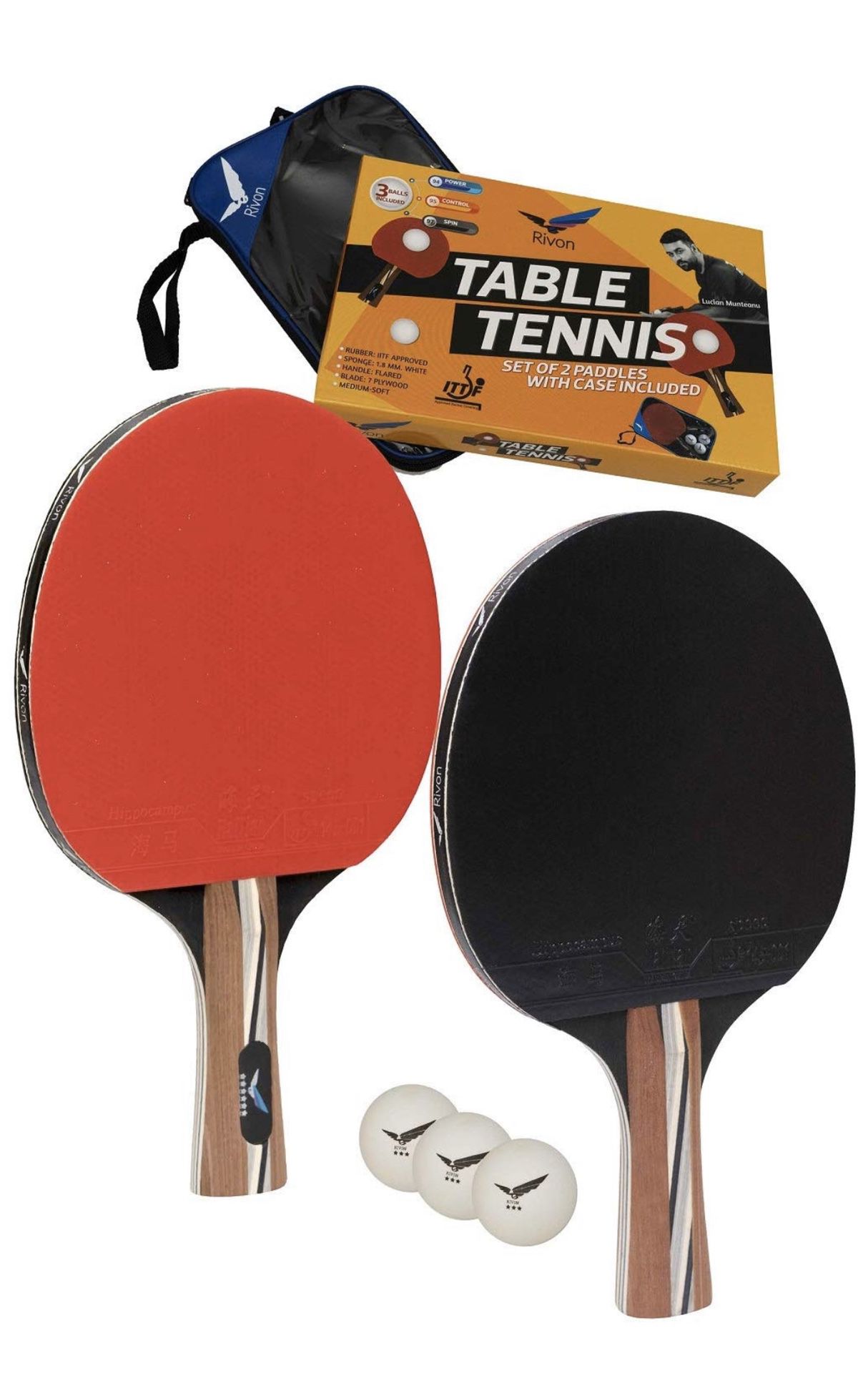 Ping Pong Racket Set - 2 Paddles with 3 Balls and Travel Case - BRAND NEW