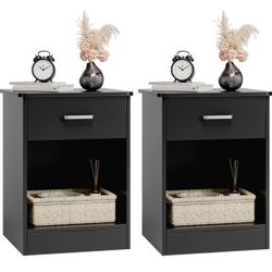 FOTOSOK Nightstand Set of 2, Black Side Table Bedside Table End Table