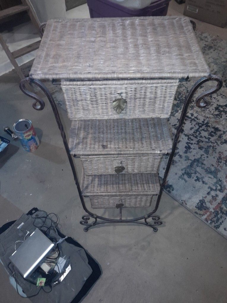 Wicker And Iron 3 Drawers