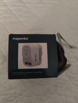 Mapambo 220V to 110V AC voltage converter and travel adapter for European outlets.