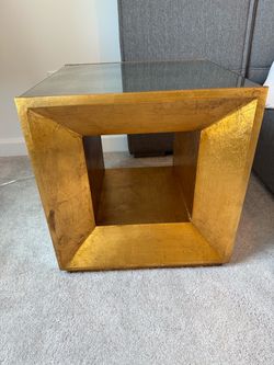 Set of 2 Uttermost Flair Gold Leaf Mirrored Cube Side Tables- retail $1000+