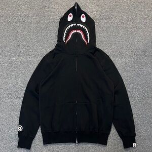 Authentic Bape black single hood shark hoodie