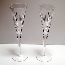 Pair BOMBAY Crystal Champagne Flute Cut Crystal Glasses 10.75" Tall Perfect for Wedding
