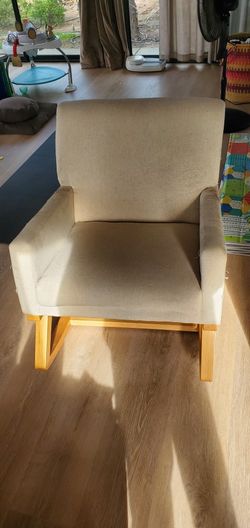 Gorelax Premium Upholstered Rocking Chair With Solid Wood Base & Fabric Padded Seat