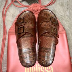 Melissa rose gold glitter jelly slides