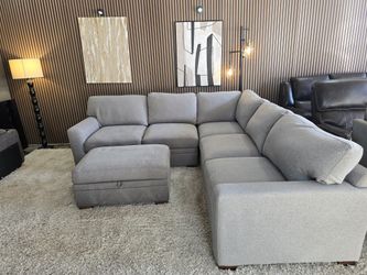 Like New - 3 Piece Thomasville Langdon Fabric Sectional with Storage Ottoman