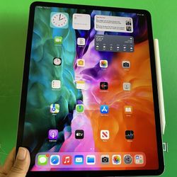 256GB Apple IPad Pro 12.9” 4th Generation (2020 Model/ Face ID/Liquid Retina ) WiFi + cellular (LTE/Unlocked) with keyboard, Pen & Accessories