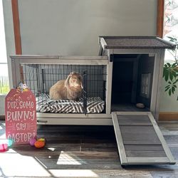Rabbit Hutch with Run AIR24, Deep Pull-Out Tray and Wheels - Rabbit Hutch-Gray