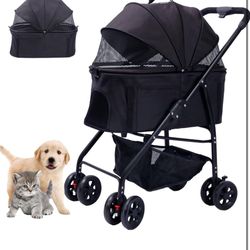 Dog Cat Stroller 3-in-1 Folding Lightweight for Small Medium Dog Cat with Detachable Carrier, Premium