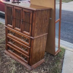 CURB ALERT! FCFS! Antique dresser w mirror, Curio cabinet, dresser - all still here as of 1pmCURB ALERT! FCFS! Curio cabinet, dresser, TV wall mount