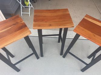 Set of 3 Wood and Metal Bar Stools