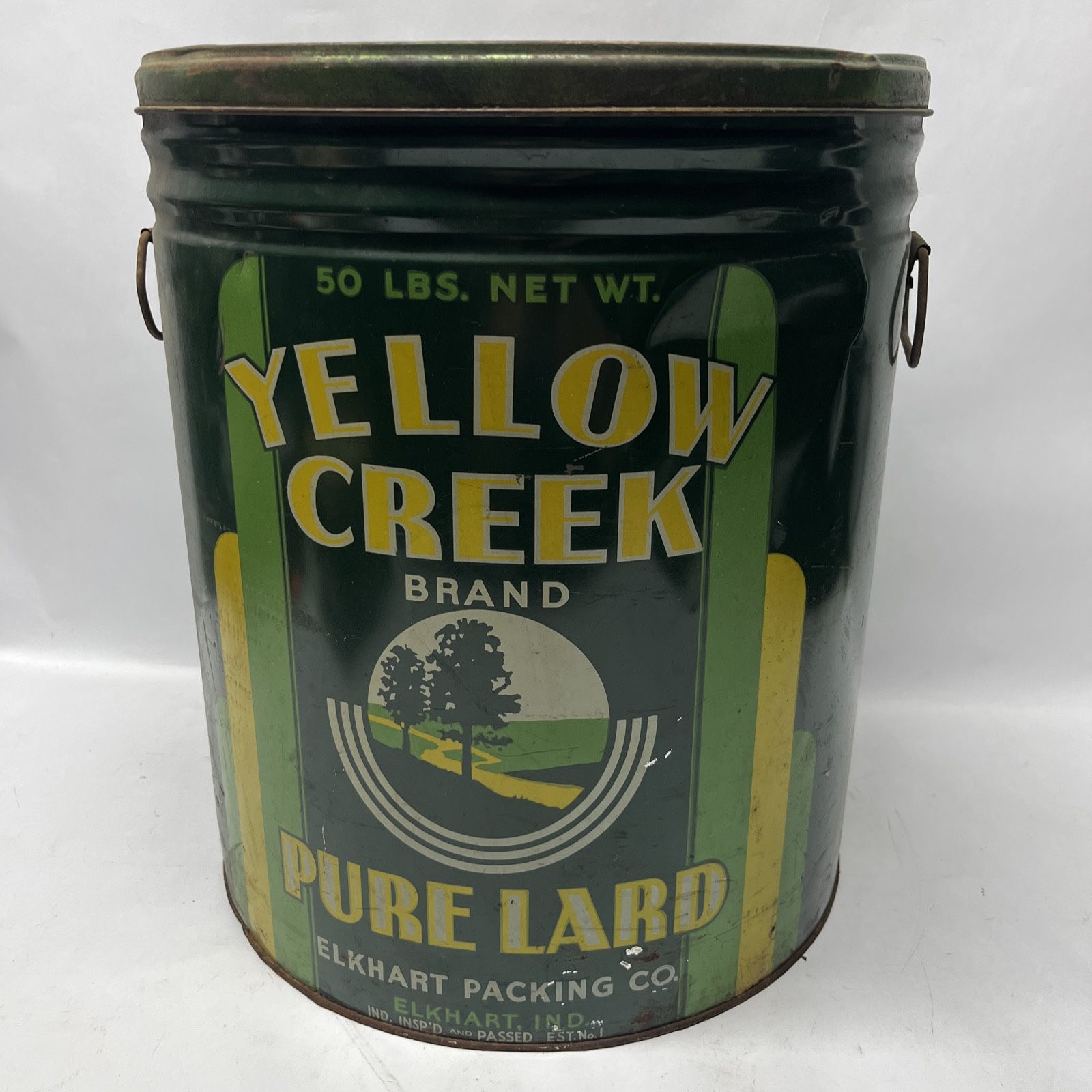 Vintage Metal Can Yellow Creek 50lb Pure Lard