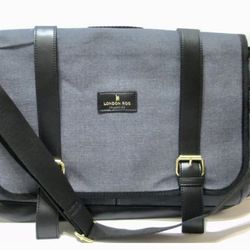 NEW London Fog Collection Canvas Messenger Bag Gray Denim