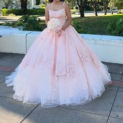 Pink Blush Quinceañera Dress Size Small With Crown