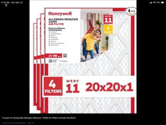 Honeywell 20x20x1 MERV 11 Allergen Reducer 11000 Electrostatic Pleated HVAC AC Furnace Air Filter (4-Pack)