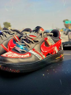 Woman's Custom NIKE Air Force 1s, Black, Hand Painted, Swarovski Crytal, One Of A Kind