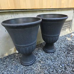 Pair of Large Black Urn Planters – $45