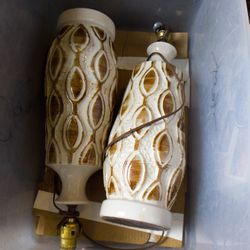 Set Of Vintage Brown & White Lamps 