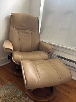 Light Tan Ekornes Stressless Recliner + Ottoman
