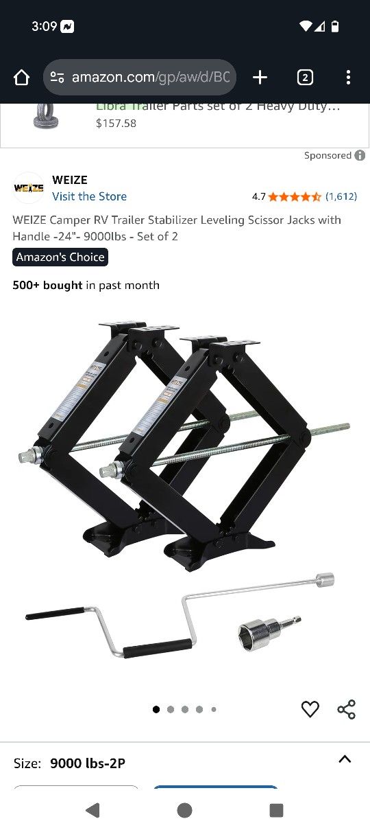 WEIZE Camper RV Trailer Stabilizer Leveling Scissor Jacks with Handle -24"- 9000lbs - Set of 2