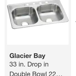 Glacier Bay 33in Double Bowl Top Mount Kitchen Sink