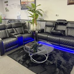 Black Sofa & Loveseat LED Lights & Wirless Charging 
