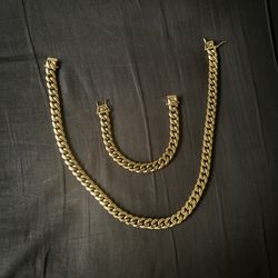 14k 14mm Cuban Link and Bracelet