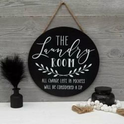 Black 'The Laundry Room' Round Wall Sign - Decorative Home Wall Decor