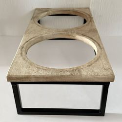Raised Dog Bowl Stand Feeder Wooden Two Bowl Holders 18.5” x 9” x 5.25”