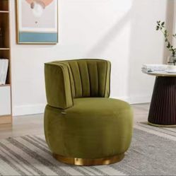 Contemporary Olive Green Velvet Upholstered Swivel Barrel Chair, E-3