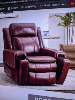 Red Leather Power Recliner Chair with Cup Holders