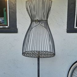 **UNIQUE VINTAGE DECOR**  for Garden Porch Entry ~ Black Metal  Wire Dress Bodice Form ~ Standing Hat/Coat Rack  **PRETTY filled with  PLANTS**