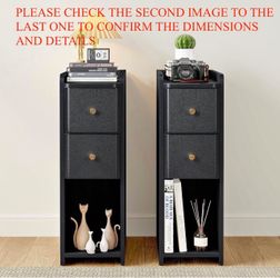 Brand New in Box - Set of 2 Black Narrow 2-Drawer Nightstands / Slim End Tables