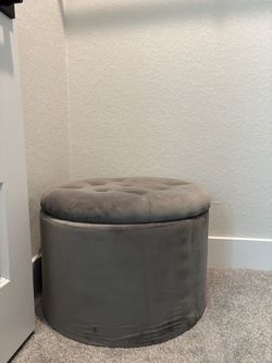 Gray Round Storage Ottoman