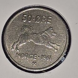 1961 Norway 50 Ore Coin