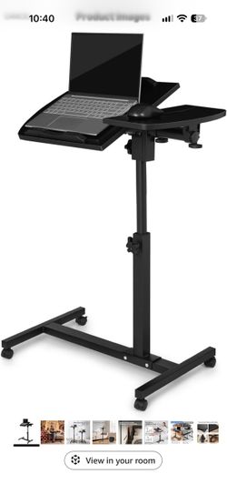 Mobile Standing Desk, Tilting, Portable Height Adjustable Sit Stand Work Table Overbed Laptop Table Computer Cart with Wheels for Bed Couch Office, Bl