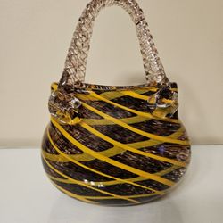 Fifth Avenue Crystal Art Glass Purse Vase 9 1/2" Hand Blown