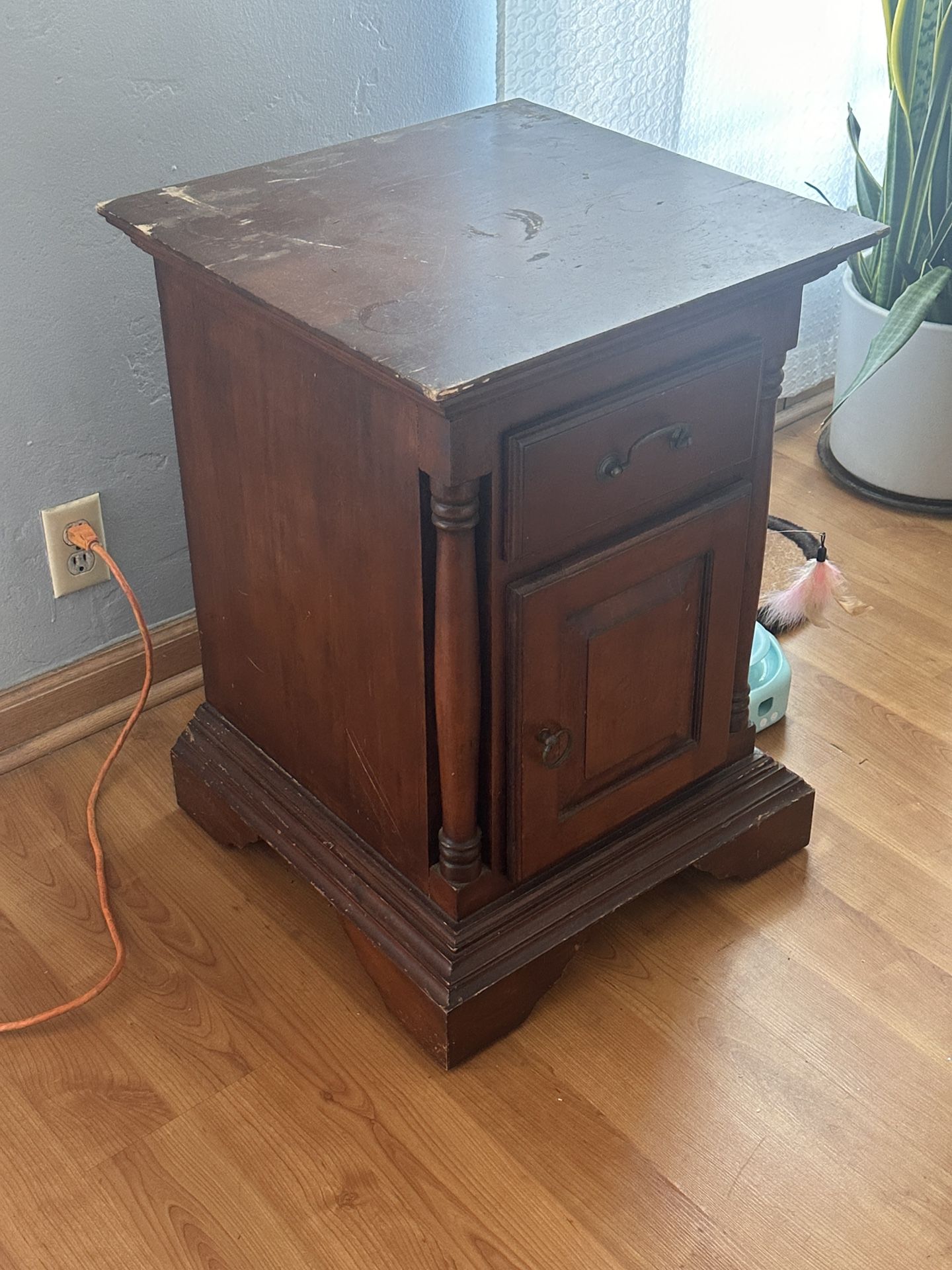 Vintage Real Wooden End Table W/ Drawer & Cupboard