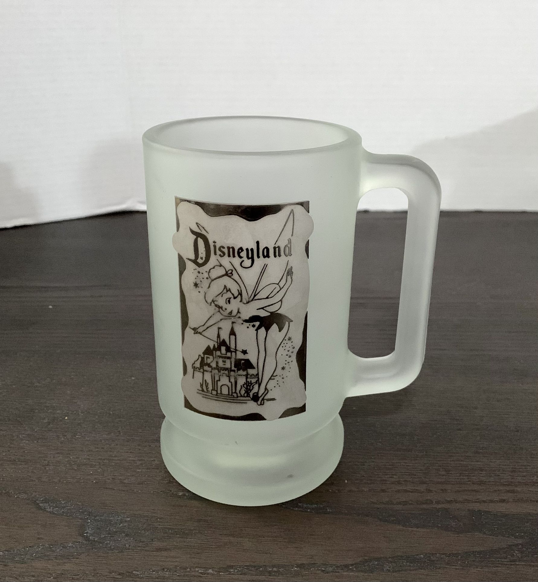Vintage Disney Tinkerbell Cloudy Glass Mug Made in USA Happiest Place on Earth