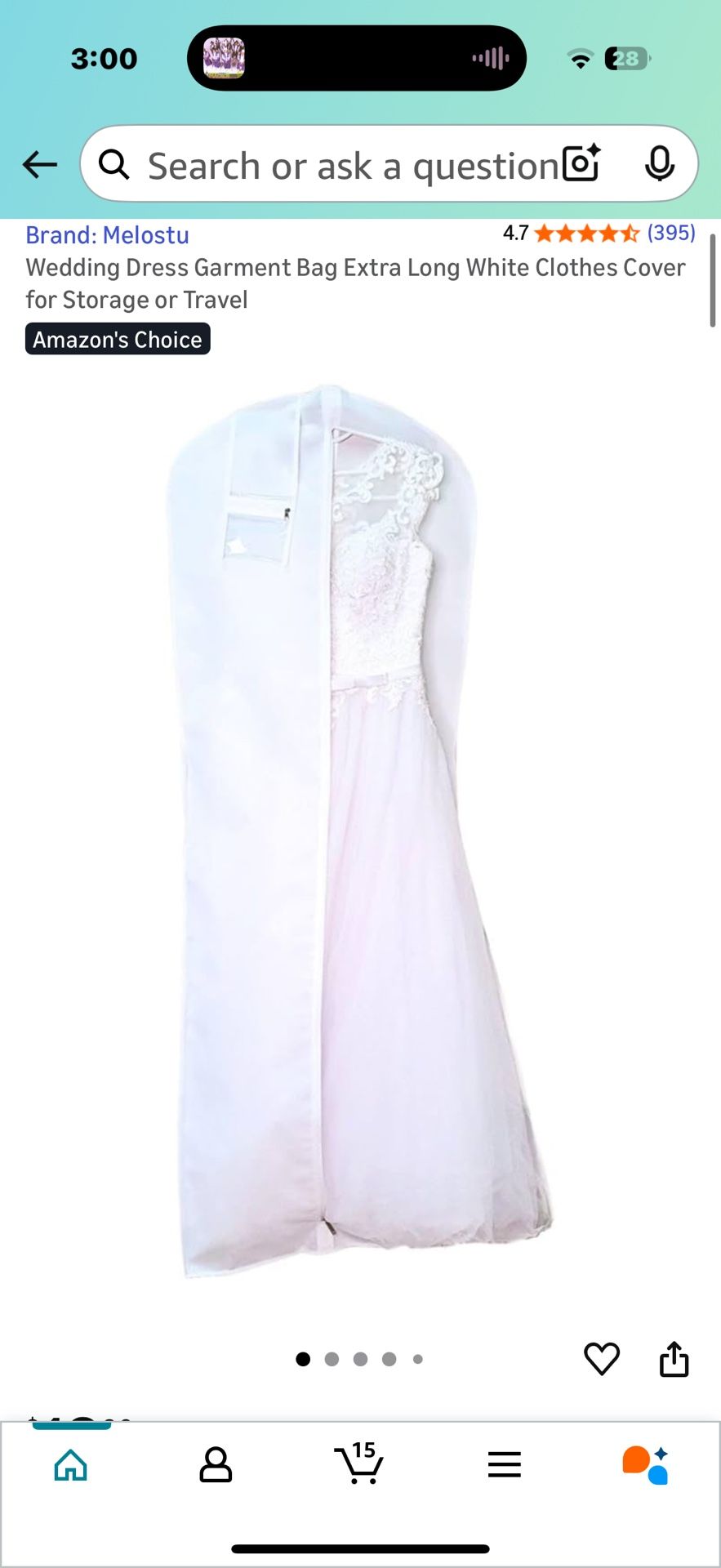 Wedding Dress Garment Bag Extra Long White Clothes Cover for Storage or Travel