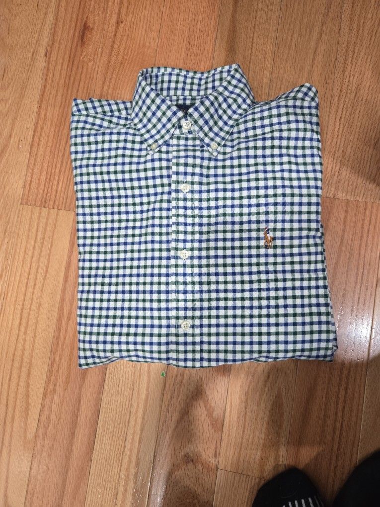 Ralph Lauren Gingham Oxford Shirt, M, Green and Blue