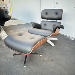 Mid-Century Lounge Chair and Ottoman Black