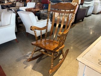 Traditional All-Wood Rocking Chair w/ Carved Headrest