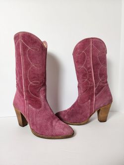 ​Vintage Joan & David Italy Suede Western Cowboy Boots Berry Pink Magenta 7.5